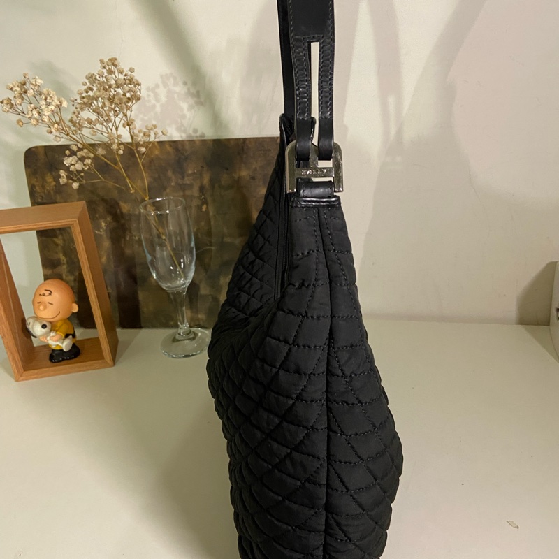 BALLY 黑色經典格菱紋布面/皮革 Hubo包-3