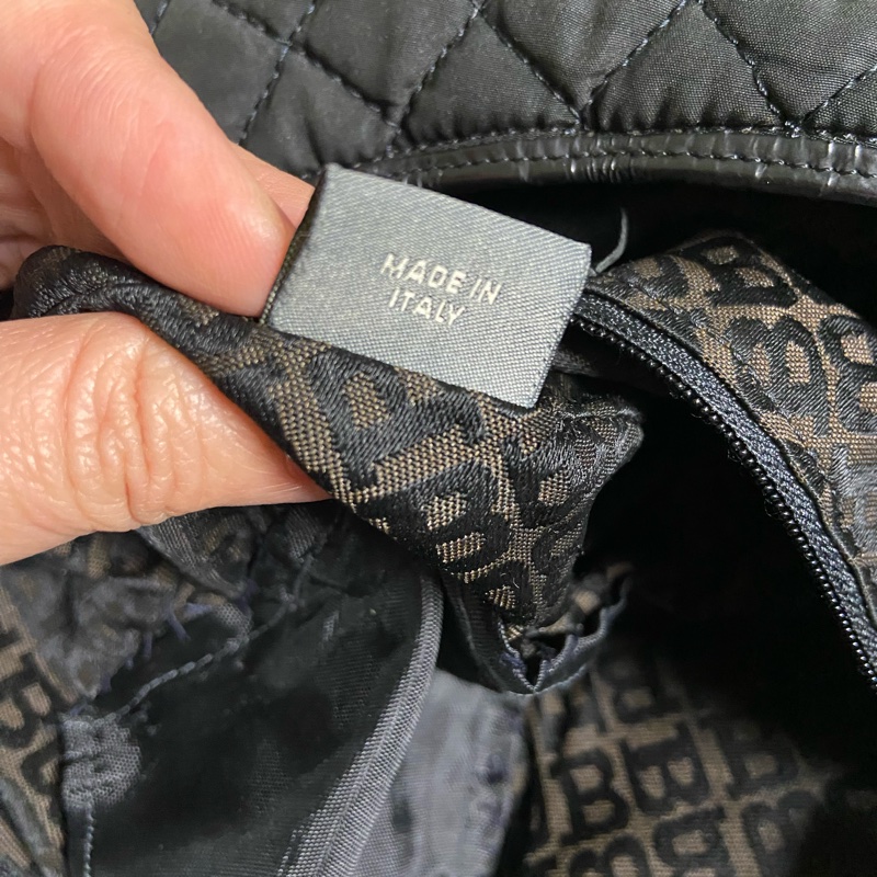 BALLY 黑色經典格菱紋布面/皮革 Hubo包-8