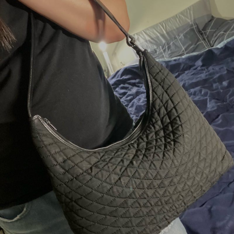 BALLY 黑色經典格菱紋布面/皮革 Hubo包-9