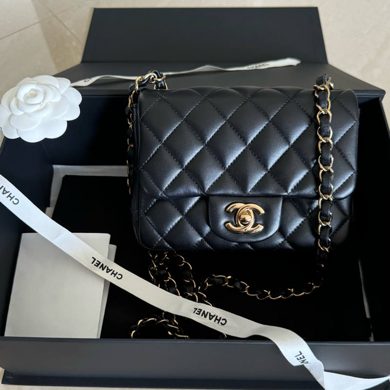 買到賺到🤍23年芯片款99新 正品全配 Chanel cf 17方胖子 黑金羊皮 香奈兒經典方胖-10