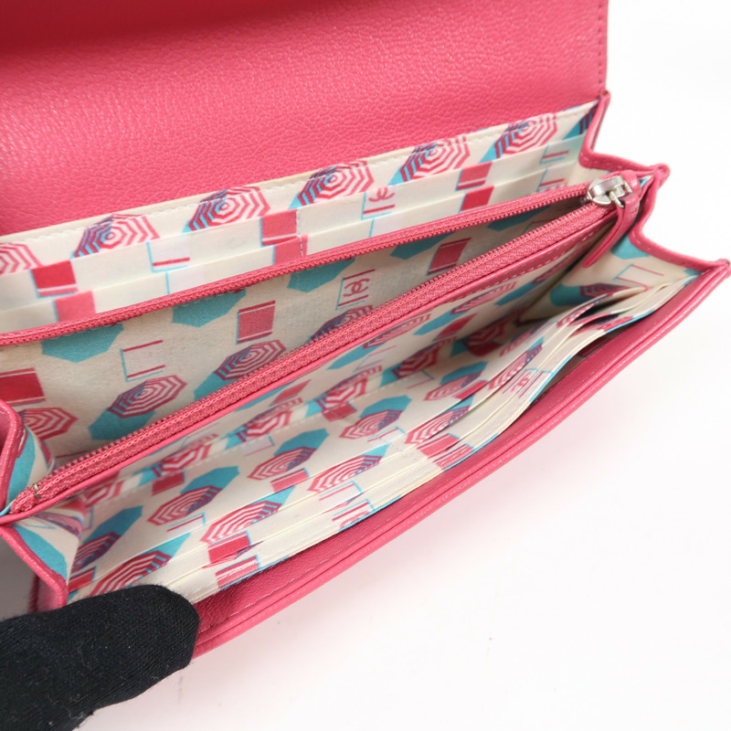 CHANEL 【激減優惠】牛皮皮革Long Wallet銀扣長錢包粉紅色-4