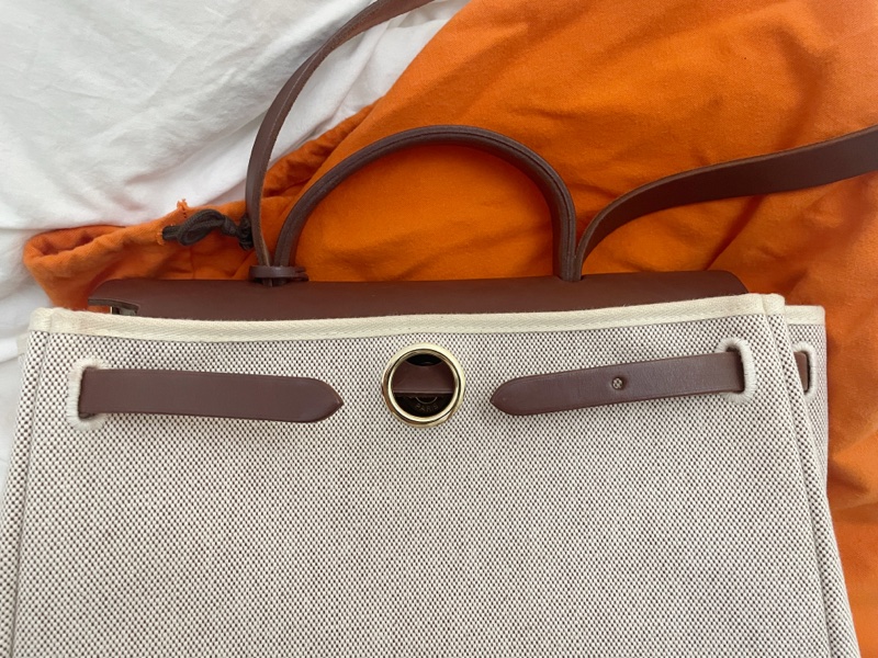 Hermes 愛馬仕 Herbag 31 紅棕色配米白 斜背包 書包 公事包-22