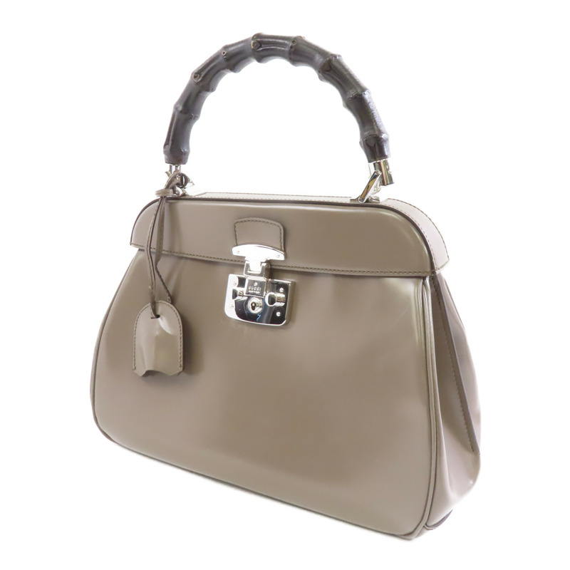 GUCCI 【激減優惠】牛皮皮革Handbag銀扣手挽袋灰色-2