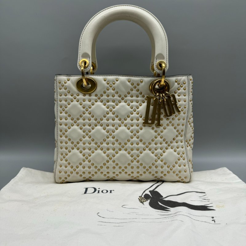 Dior 五格白金黛妃包 鉚釘寬肩帶-0