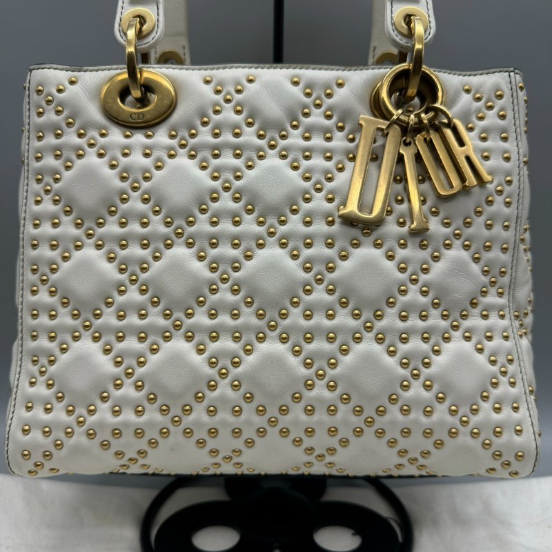Dior 五格白金黛妃包 鉚釘寬肩帶-4
