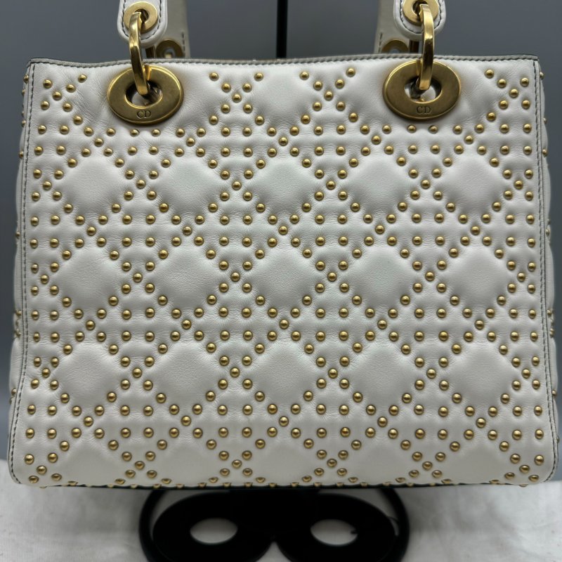 Dior 五格白金黛妃包 鉚釘寬肩帶-5