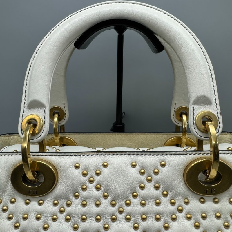 Dior 五格白金黛妃包 鉚釘寬肩帶-6