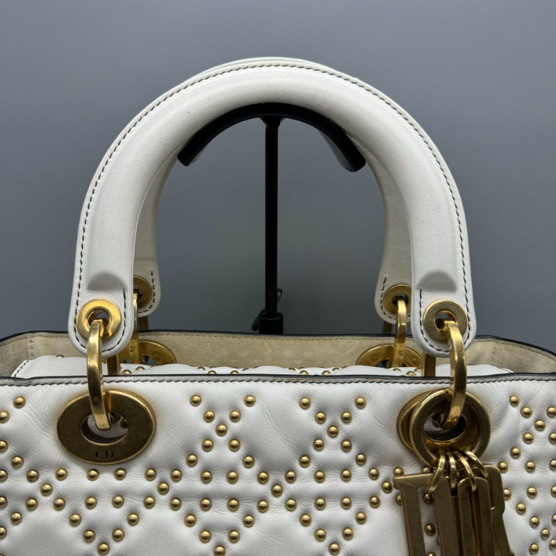 Dior 五格白金黛妃包 鉚釘寬肩帶-7