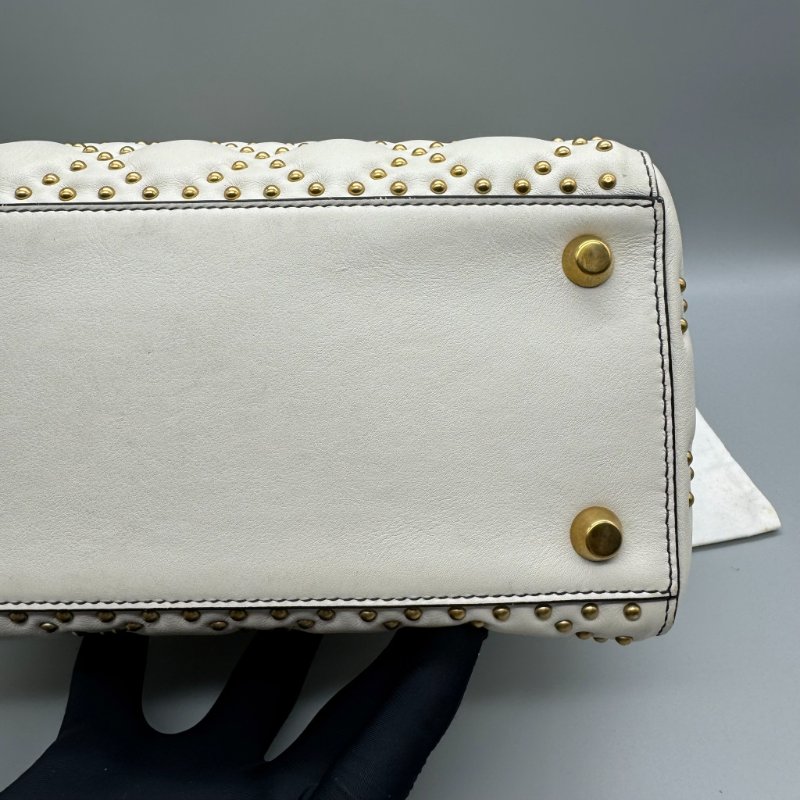 Dior 五格白金黛妃包 鉚釘寬肩帶-10