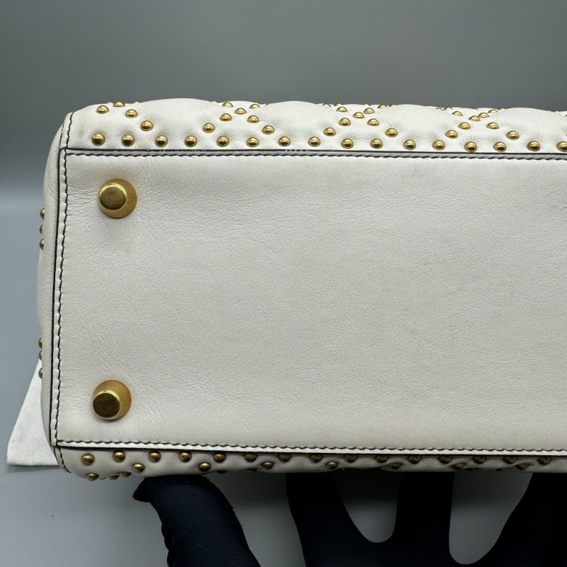 Dior 五格白金黛妃包 鉚釘寬肩帶-11