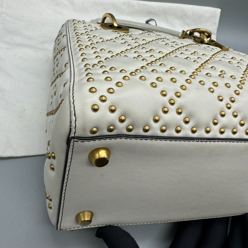 Dior 五格白金黛妃包 鉚釘寬肩帶-12