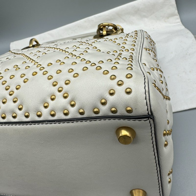 Dior 五格白金黛妃包 鉚釘寬肩帶-13