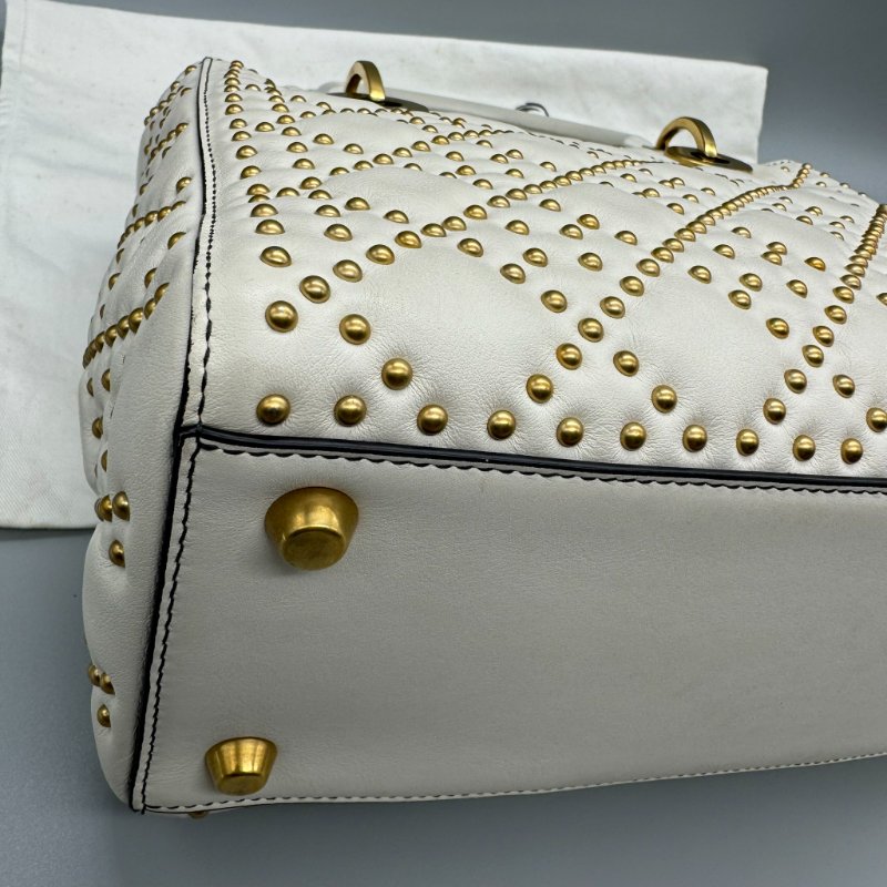 Dior 五格白金黛妃包 鉚釘寬肩帶-14