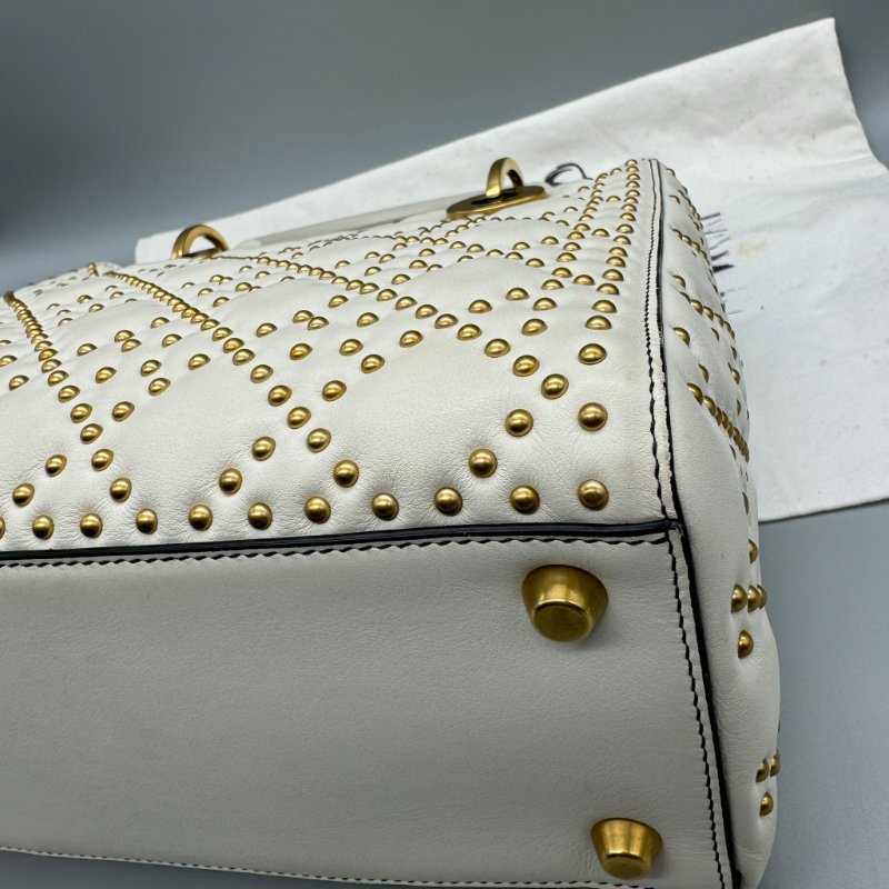 Dior 五格白金黛妃包 鉚釘寬肩帶-15