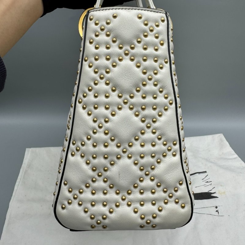 Dior 五格白金黛妃包 鉚釘寬肩帶-24