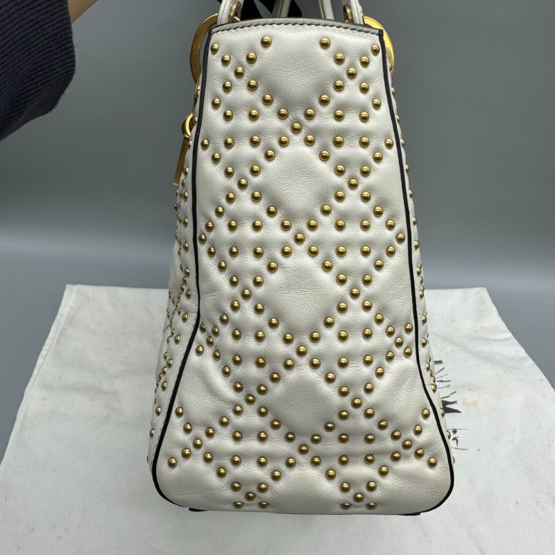 Dior 五格白金黛妃包 鉚釘寬肩帶-25