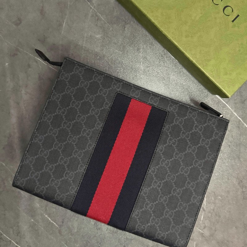 🛍️ 折扣已開啟，現在入手最划算！【GUCCI 古馳】經典GG Supreme系列GG印花藍紅藍織帶手拿包-1