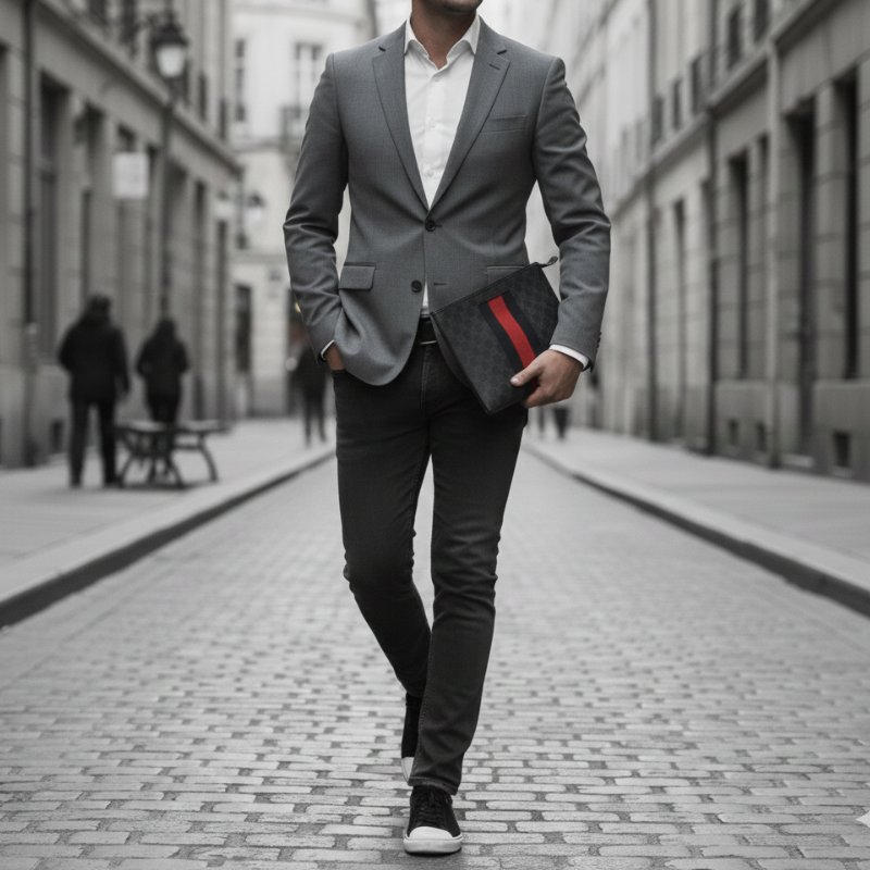 🛍️ 折扣已開啟，現在入手最划算！【GUCCI 古馳】經典GG Supreme系列GG印花藍紅藍織帶手拿包-0