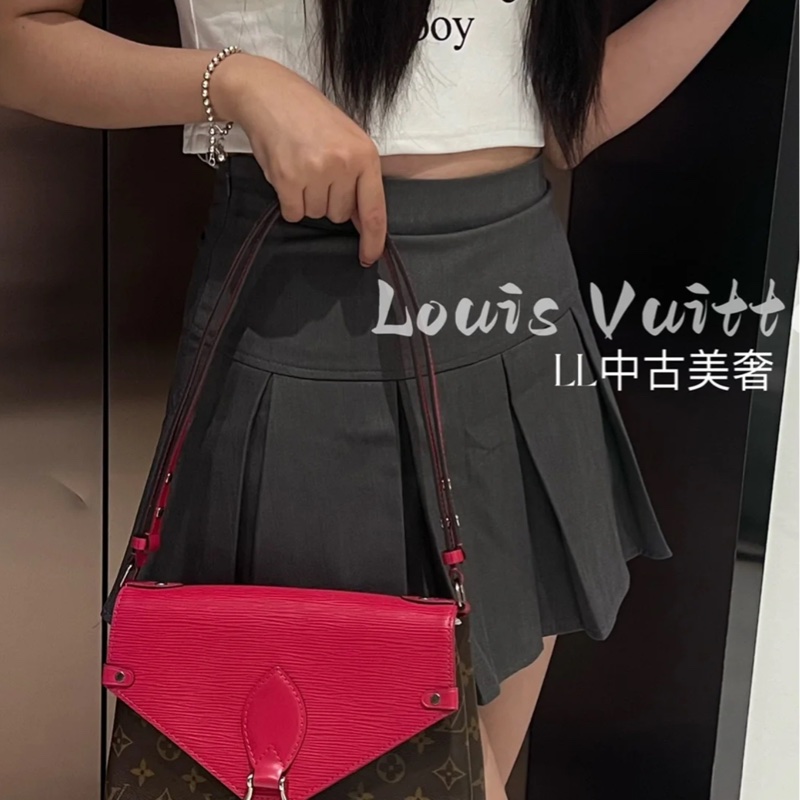 😍近新lv 經典老花拼接水波紋牛皮斜背包😀-2