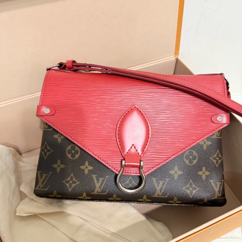 😍近新lv 經典老花拼接水波紋牛皮斜背包😀-6