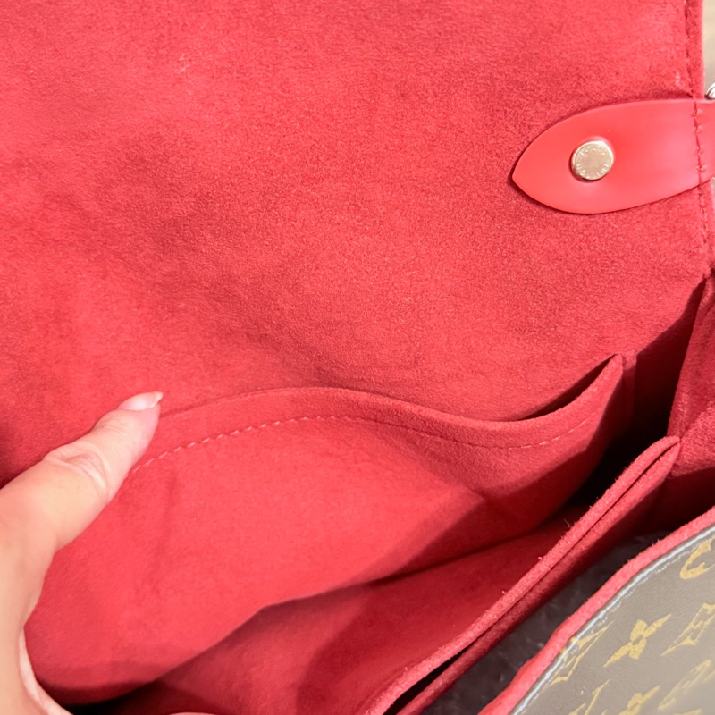 😍近新lv 經典老花拼接水波紋牛皮斜背包😀-19