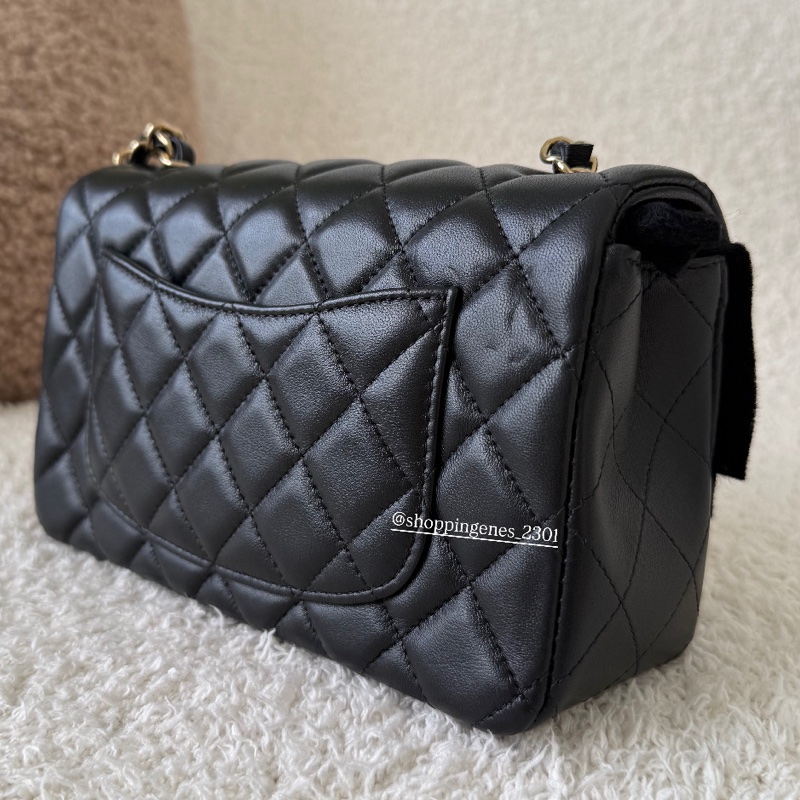 香奈兒 Chanel 全新品 mini cf 大mini 經典迷你包 CF20 黑金羊皮 迷你翻蓋包 🧬小瑕疵🥲-11