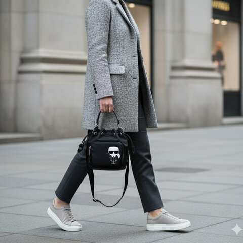 💸 雙11爆單狂潮來襲！錯過等明年！【KARL LAGERFELD 卡爾老佛爺】厚磅尼龍束口手提/斜背水桶包