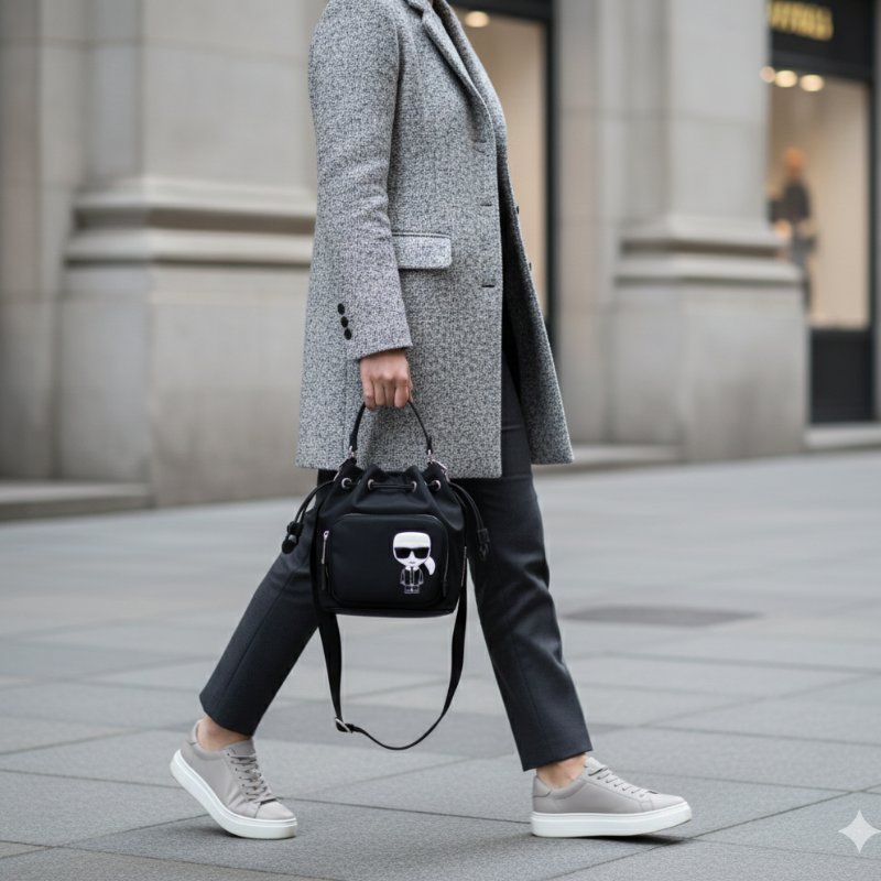 💸 雙11爆單狂潮來襲！錯過等明年！【KARL LAGERFELD 卡爾老佛爺】厚磅尼龍束口手提/斜背水桶包-0