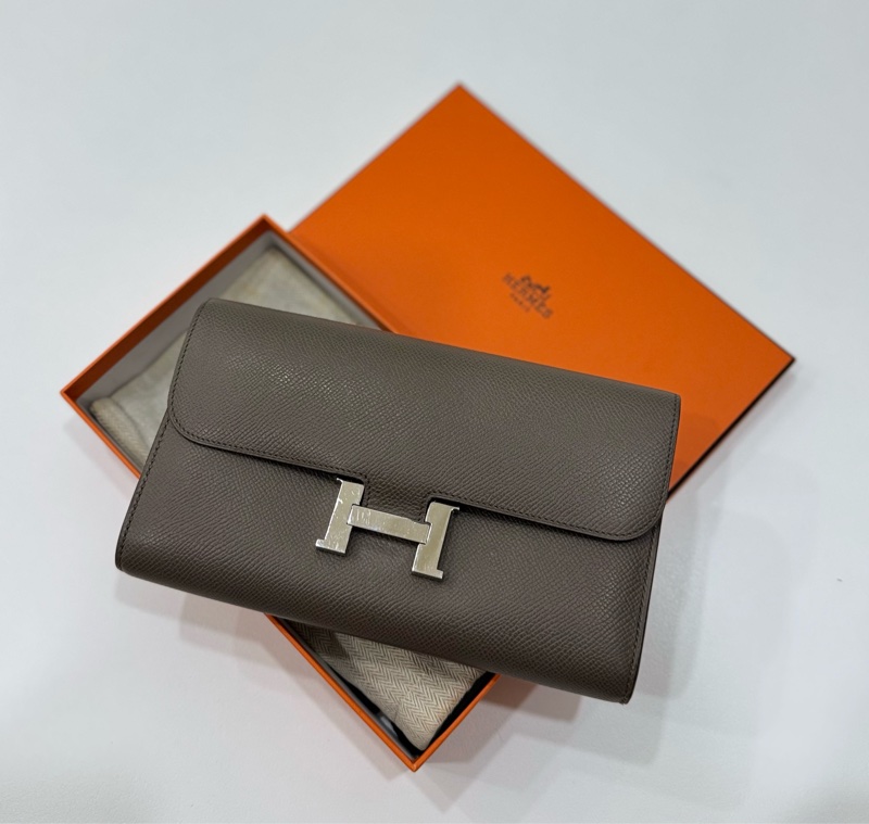 hermes 愛馬仕 constance 康康 銀釦 錫器灰 長夾 皮夾 皮包 錢包 錢夾 Woc 斜背包-3