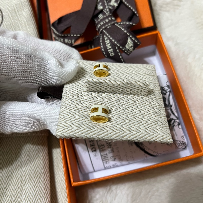 售HERMES・愛馬仕#mini pop H #耳釘奶白色-9