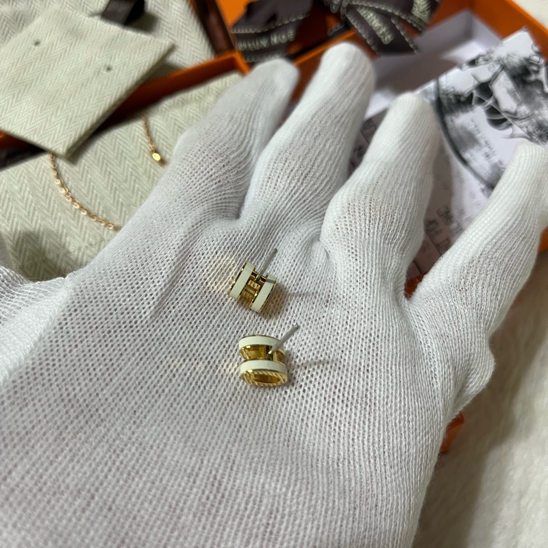 售HERMES・愛馬仕#mini pop H #耳釘奶白色-12