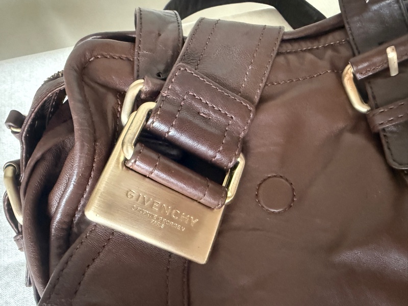 [已售]紀梵希Givenchy復古金扣波士頓手提肩背包，真皮咖啡棕色-3