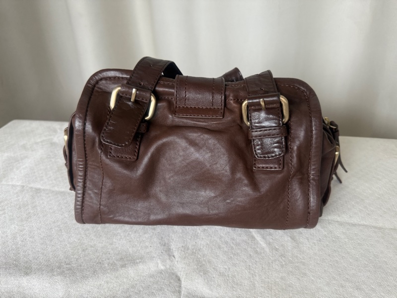 [已售]紀梵希Givenchy復古金扣波士頓手提肩背包，真皮咖啡棕色-7