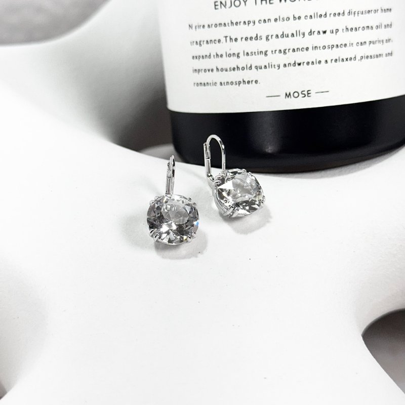 SWAROVSKI Millenia 水滴形耳環 圓形單鑽 鍍白金色-0