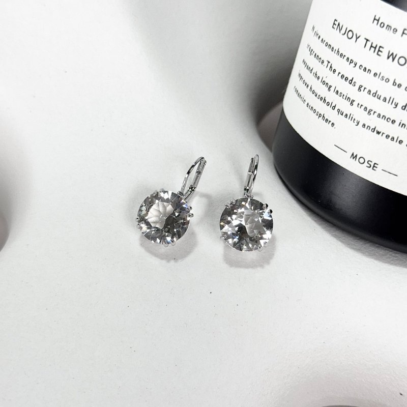 SWAROVSKI Millenia 水滴形耳環 圓形單鑽 鍍白金色-1