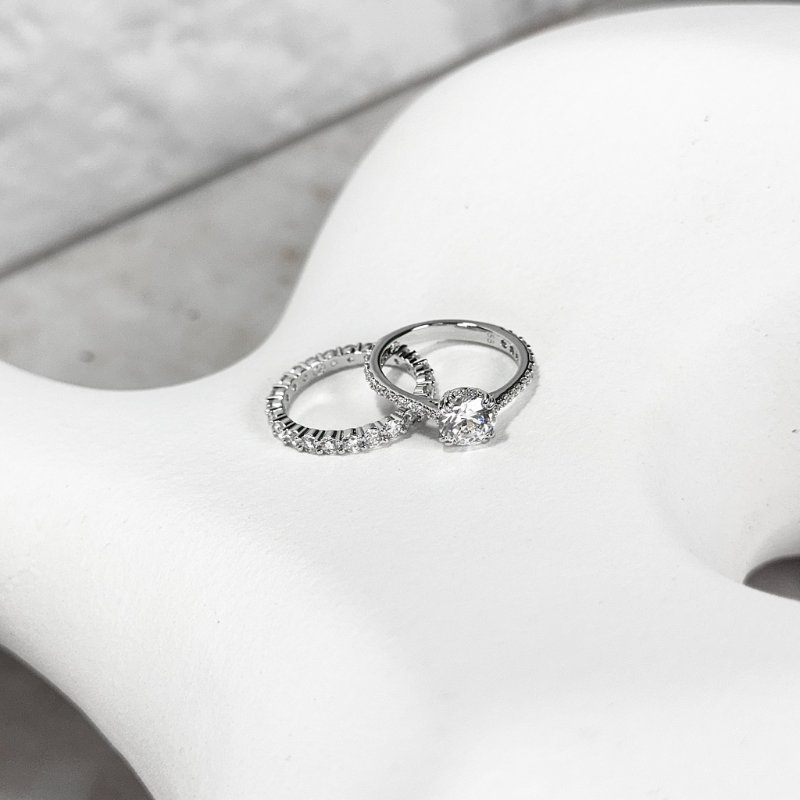 SWAROVSKI Stilla 組合戒指(2個一組) 圓形主鑽 密鑲繞鑽戒指-0