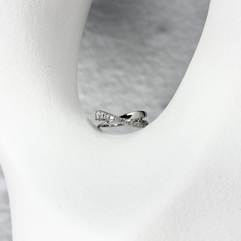 SWAROVSKI Hyperbola 雙線條交疊 密鑲繞鑽 戒指 鍍白金色-0