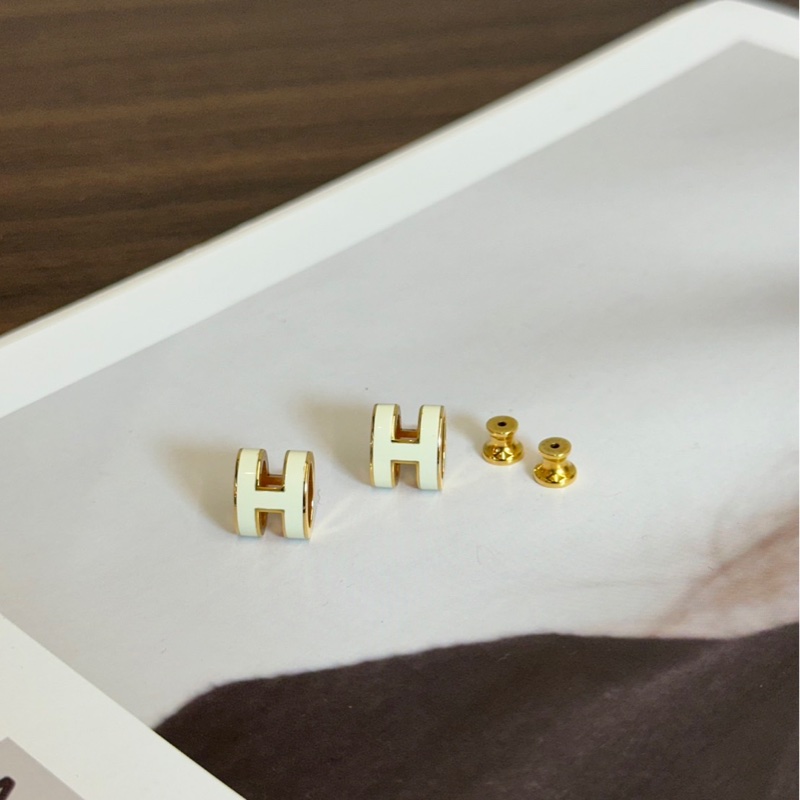 Hermes Mini pop H耳環-奶油白-1