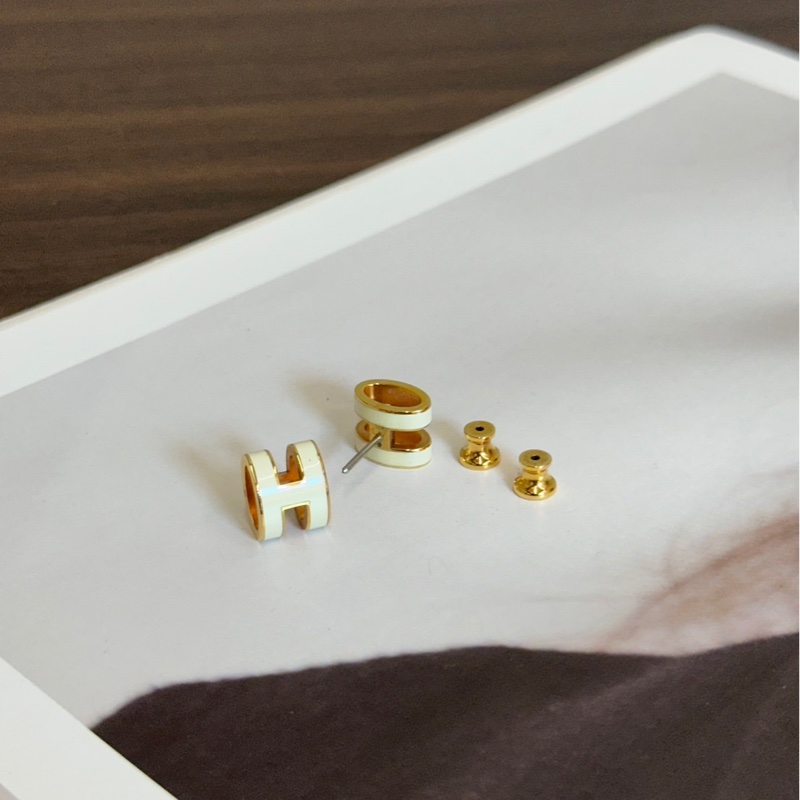 Hermes Mini pop H耳環-奶油白-2