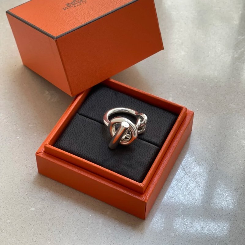 HERMES Croisette系列T釦造型純銀戒指/51號*展示品-1