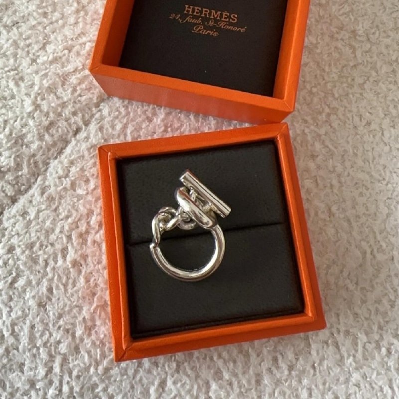 HERMES Croisette系列T釦造型純銀戒指/51號*展示品-2