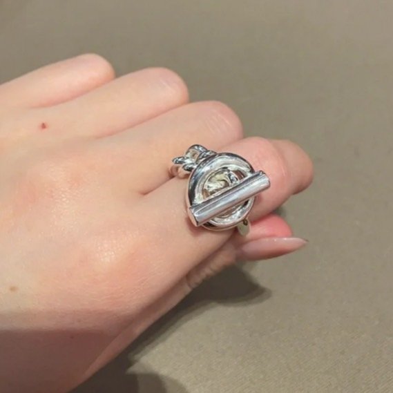 HERMES Croisette系列T釦造型純銀戒指/51號*展示品-3