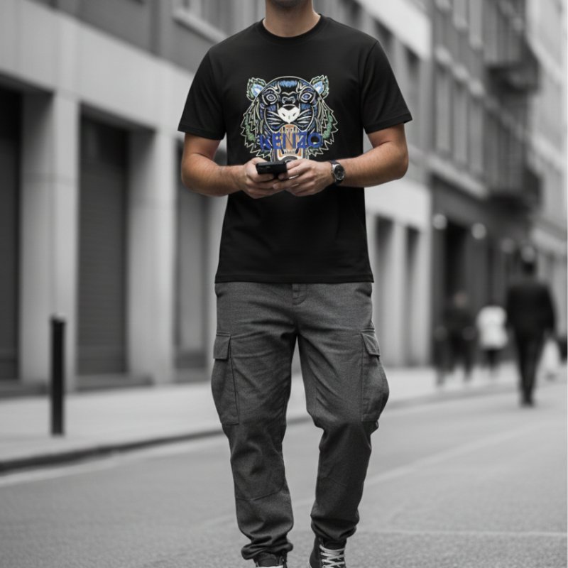 🚨 雙11最後倒數・今晚錯過等明年!【KENZO 高田賢三】新款上市藍綠虎頭印花LOGOT恤-0