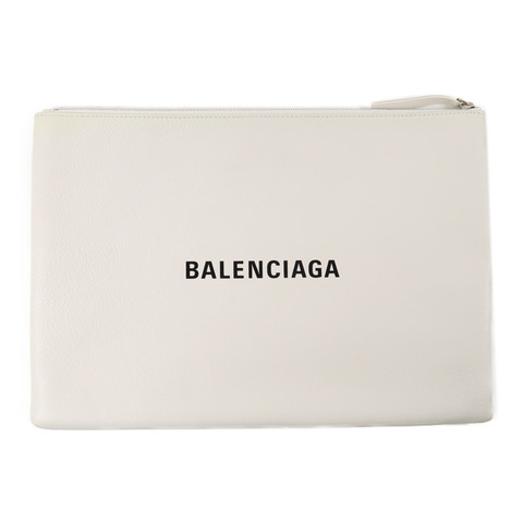 BALENCIAGA 【激減優惠】牛皮皮革Clutch Bag銀扣手拿包白色