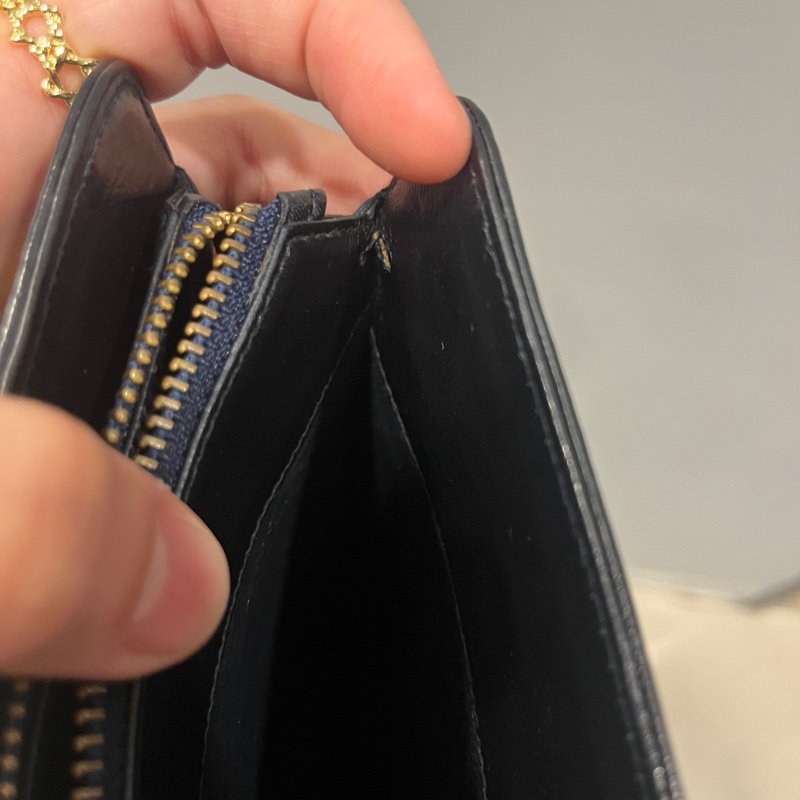 chanel香奈兒藍黑色流蘇皮穿鍊方包-6