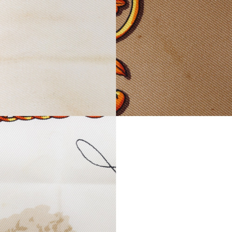 HERMES Carre90 圍巾/圍巾 LA PROMENADE DE LONGCHAMPS Walk to Longchamp 絲綢 法國製造 米色 女士-6