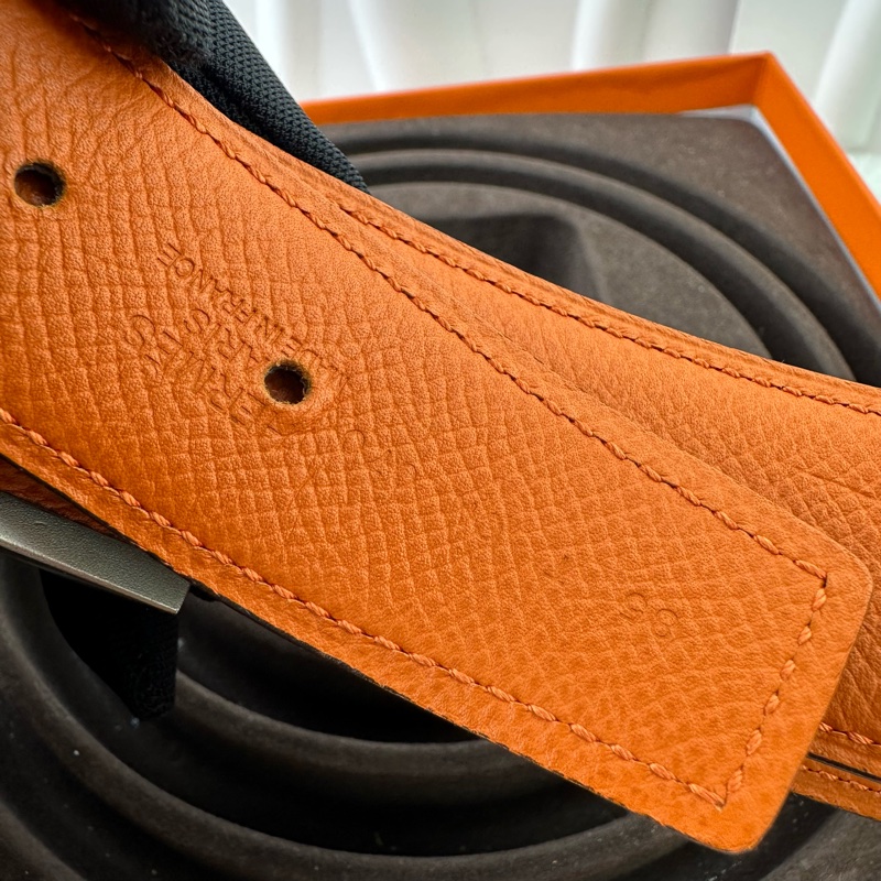 HERMES H 銀扣 黑色男士皮帶 85cm-8