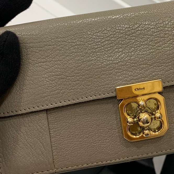 CHLOE 灰 扣式 長夾 皮夾 錢包 皮包 手拿包 零錢包-16