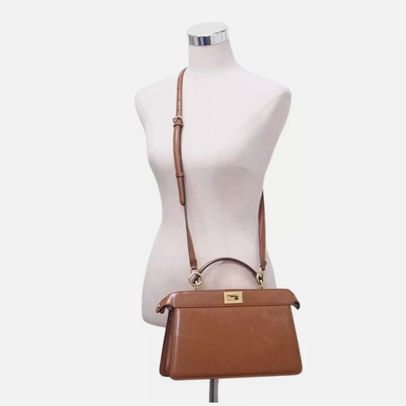 FENDI 芬迪躲貓貓 peekaboo ISeeU 焦糖色 金棕色 手提包 單肩包 斜背包-2