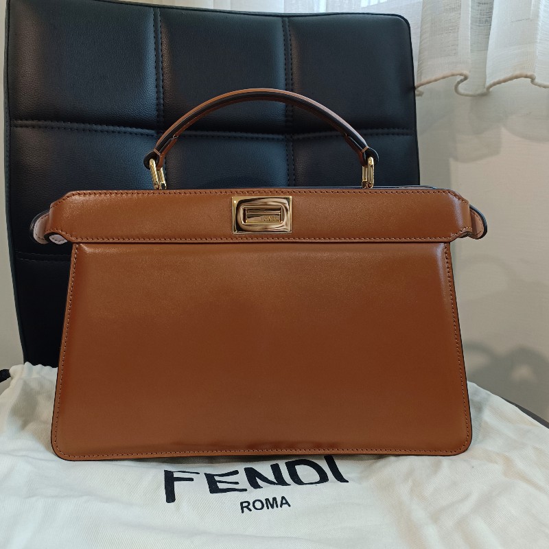 FENDI 芬迪躲貓貓 peekaboo ISeeU 焦糖色 金棕色 手提包 單肩包 斜背包-5